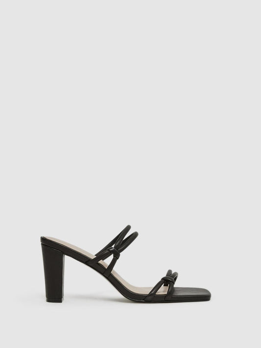Reiss Heels | Emmy Leather Strappy Block Heels Almond - Women