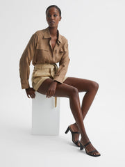 Reiss Heels | Emmy Leather Strappy Block Heels Almond - Women