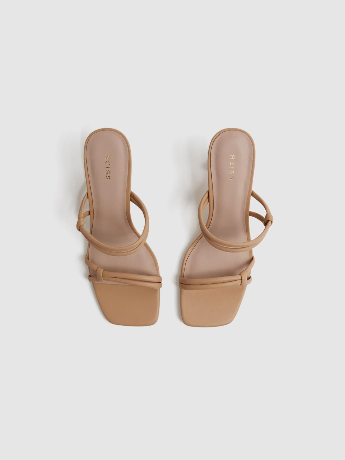 Reiss Heels | Emmy Leather Strappy Block Heels Almond - Women