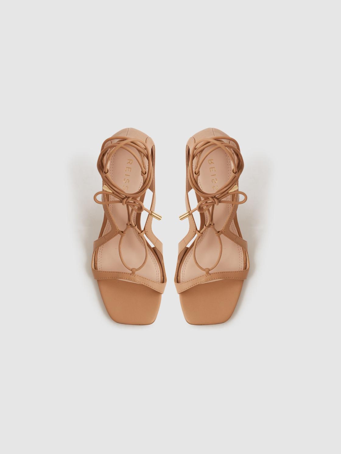 Reiss Heels | Kate Leather Strappy High Heel Sandals Biscuit - Women