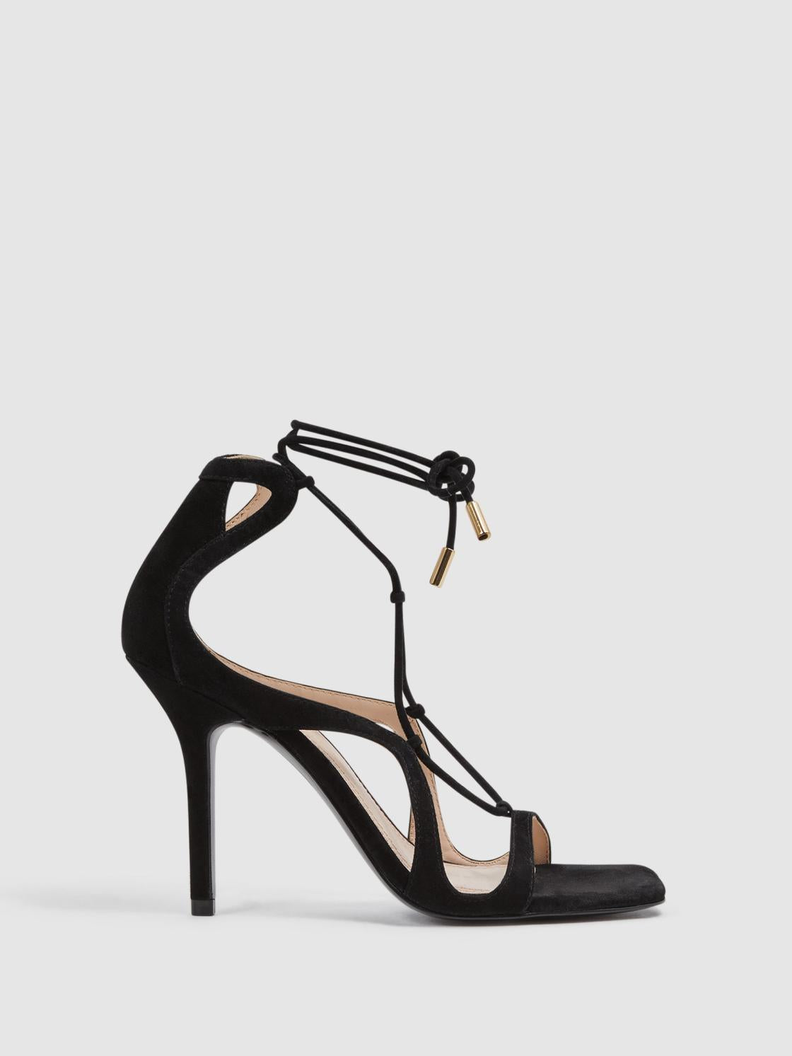 Reiss Heels | Kate Leather Strappy High Heel Sandals Black - Women