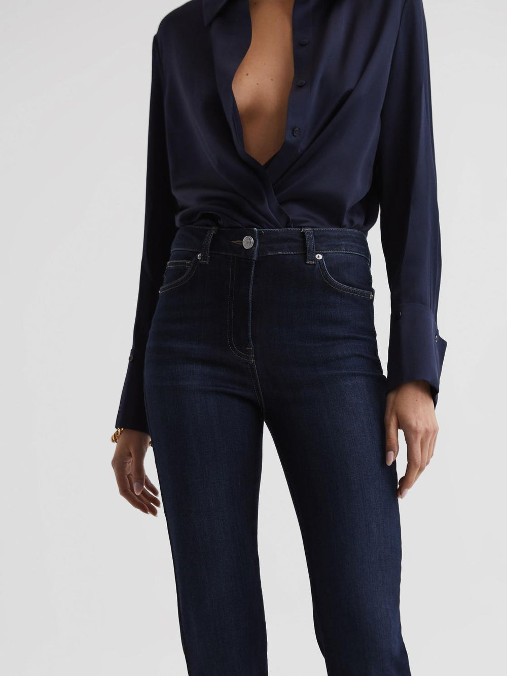 Reiss Jeans | Beau High Rise Skinny Flared Jeans Dark Indigo - Women