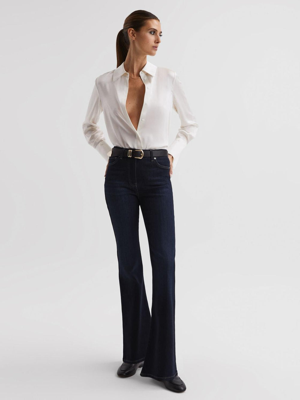 Reiss Jeans | Beau High Rise Skinny Flared Jeans Dark Indigo - Women