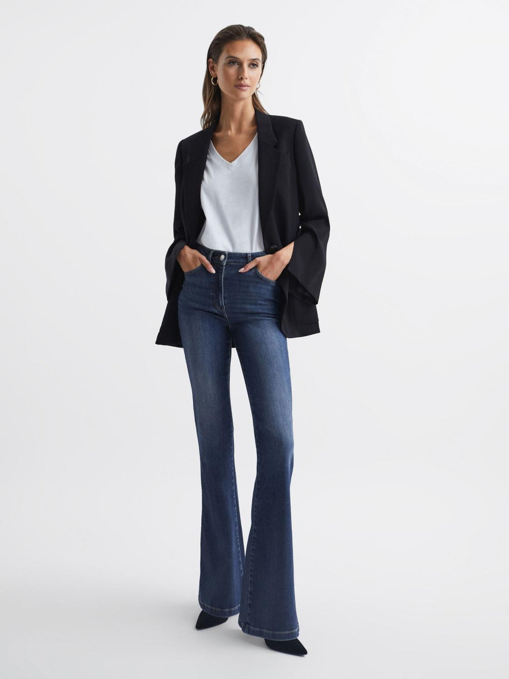 Reiss Jeans | Beau High Rise Skinny Flared Jeans Mid Blue - Women
