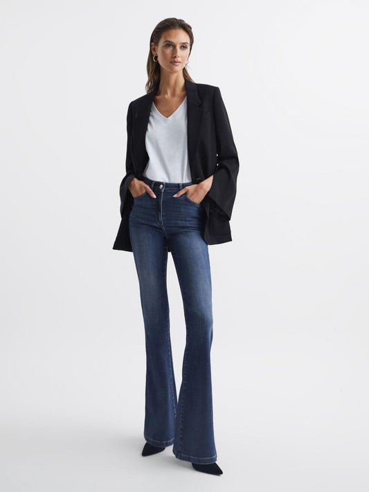 Reiss Jeans | Beau High Rise Skinny Flared Jeans Mid Blue - Women