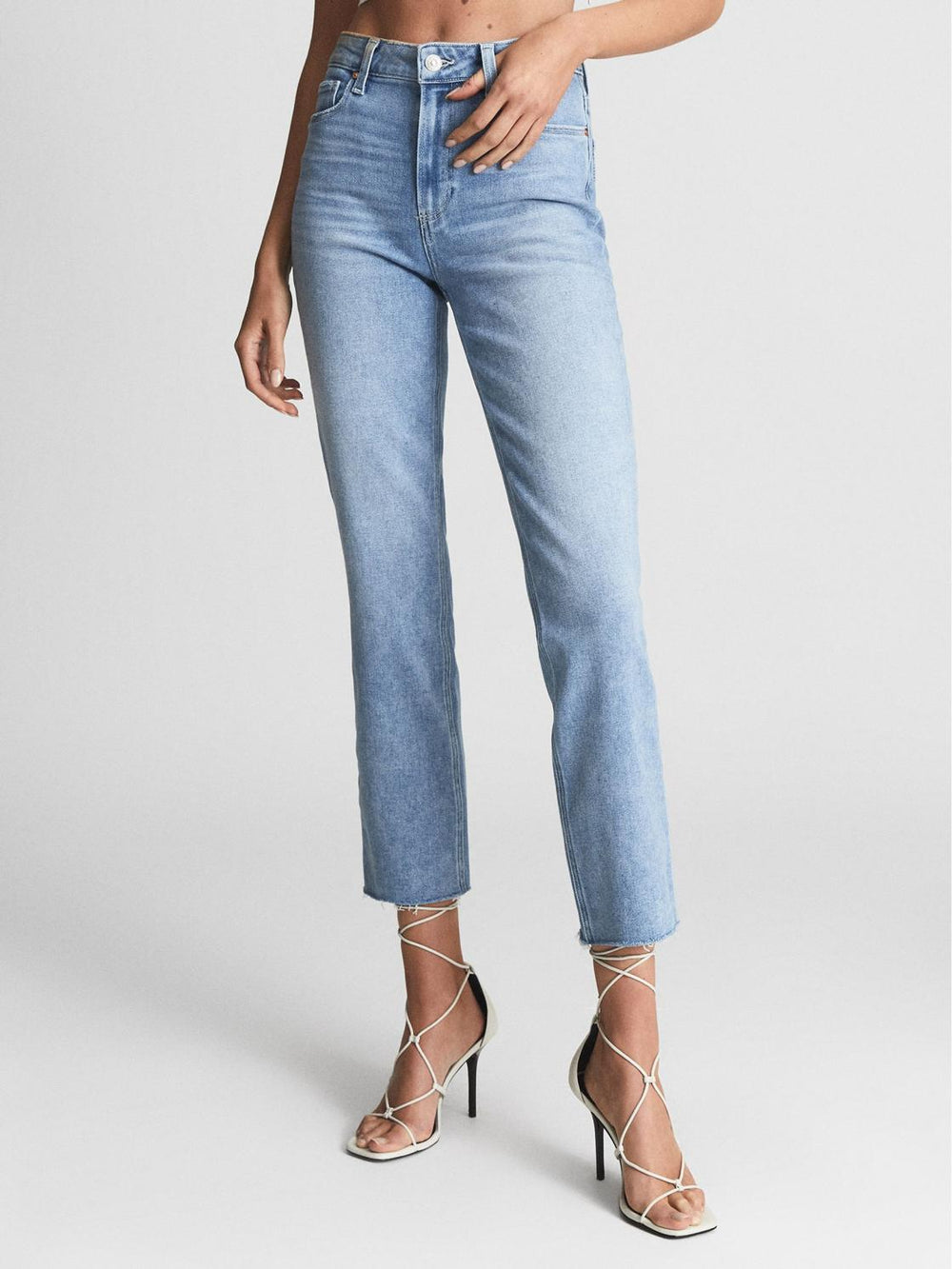 Reiss Jeans | Cindy Paige Cindy Straight Leg Raw Hem Jeans Pale Blue - Women
