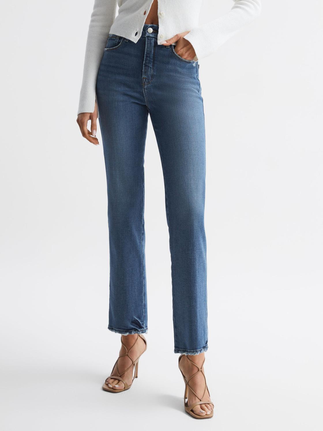 Reiss Jeans | Good American Good American Distressed Straight Leg Jeans Mid Blue - Women