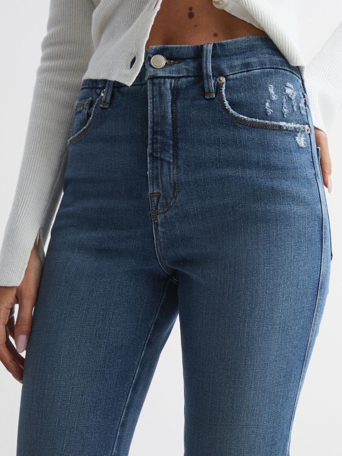 Reiss Jeans | Good American Good American Distressed Straight Leg Jeans Mid Blue - Women