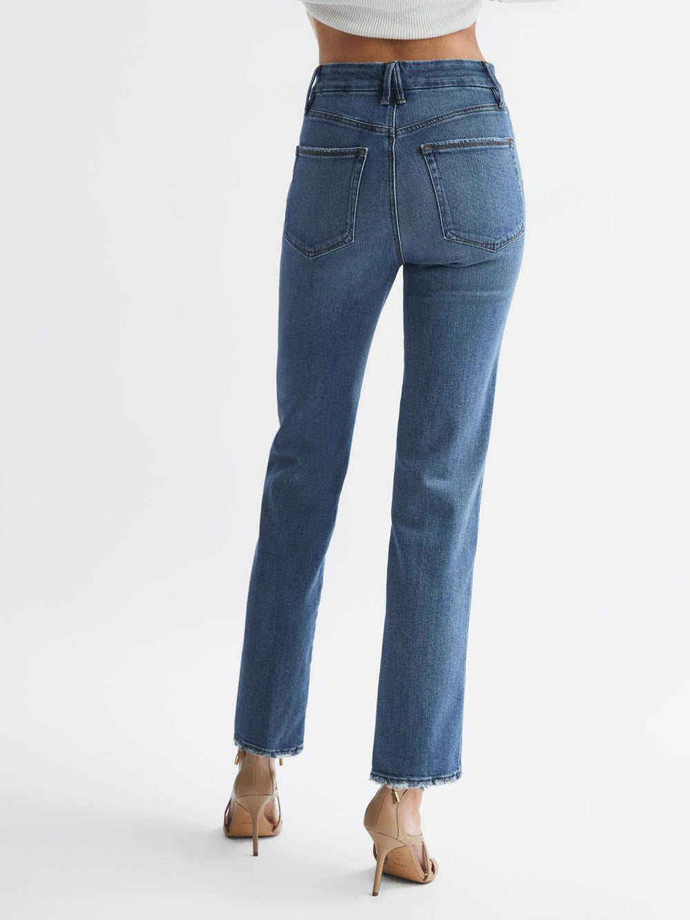 Reiss Jeans | Good American Good American Distressed Straight Leg Jeans Mid Blue - Women