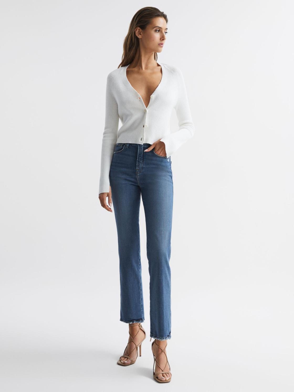 Reiss Jeans | Good American Good American Distressed Straight Leg Jeans Mid Blue - Women