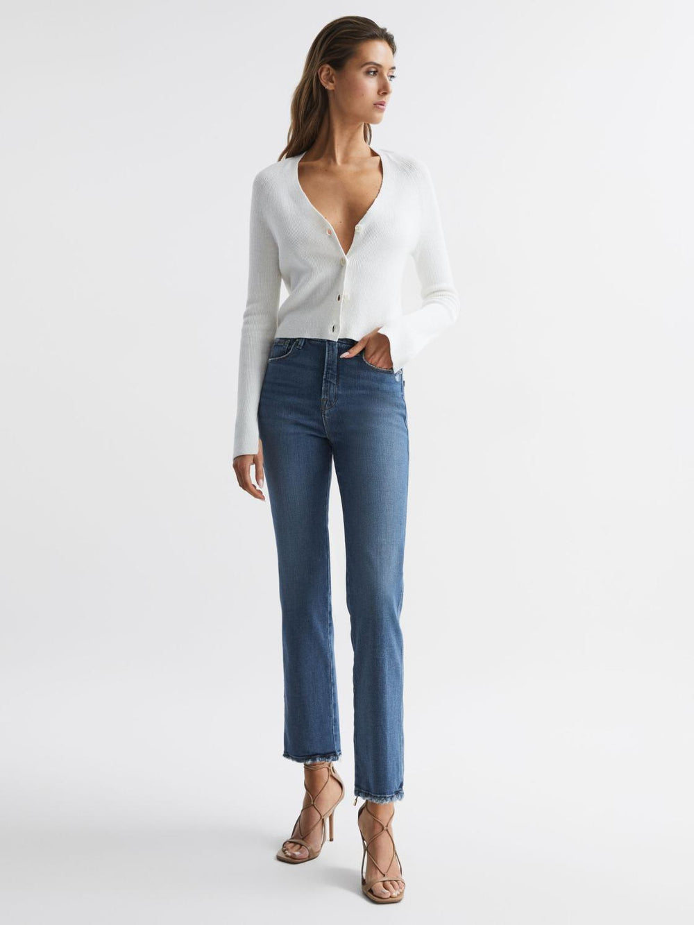 Reiss Jeans | Good American Good American Distressed Straight Leg Jeans Mid Blue - Women