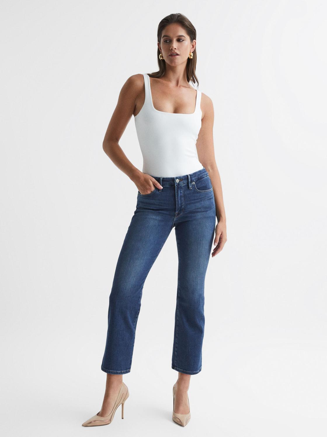 Reiss Jeans | Good American Mini Good Legs Crop Bootleg Jeans Dark Blue - Women