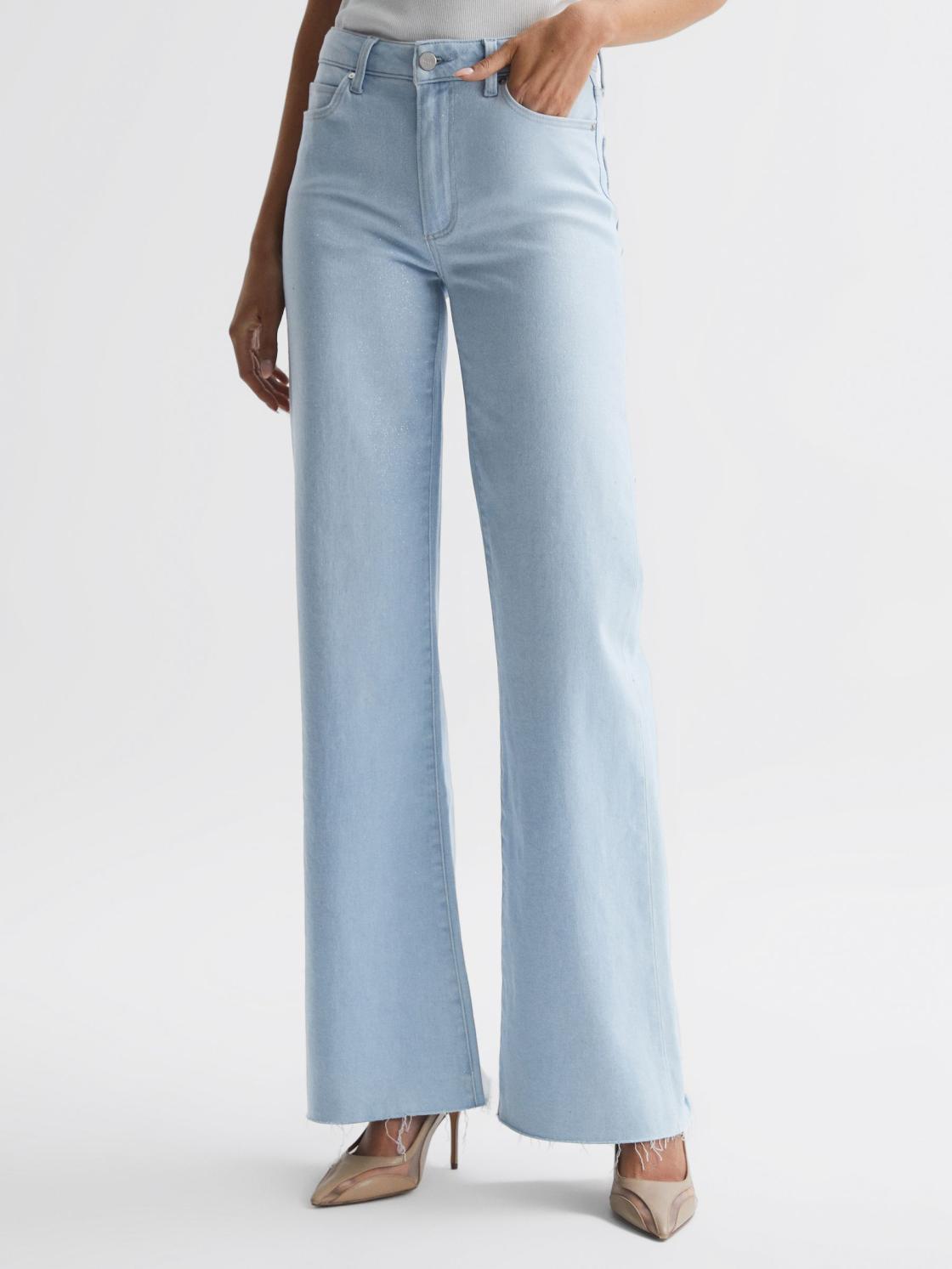 Reiss Jeans | Leenah Paige Metallic High Rise Flared Jeans Indigo Glitz - Women