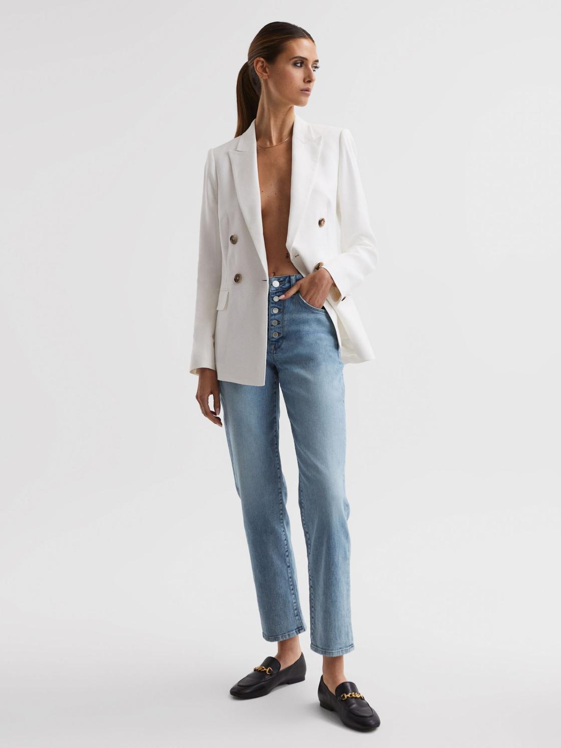 Reiss Jeans | Maisie Cropped Mid Rise Straight Leg Jeans Light Blue - Women
