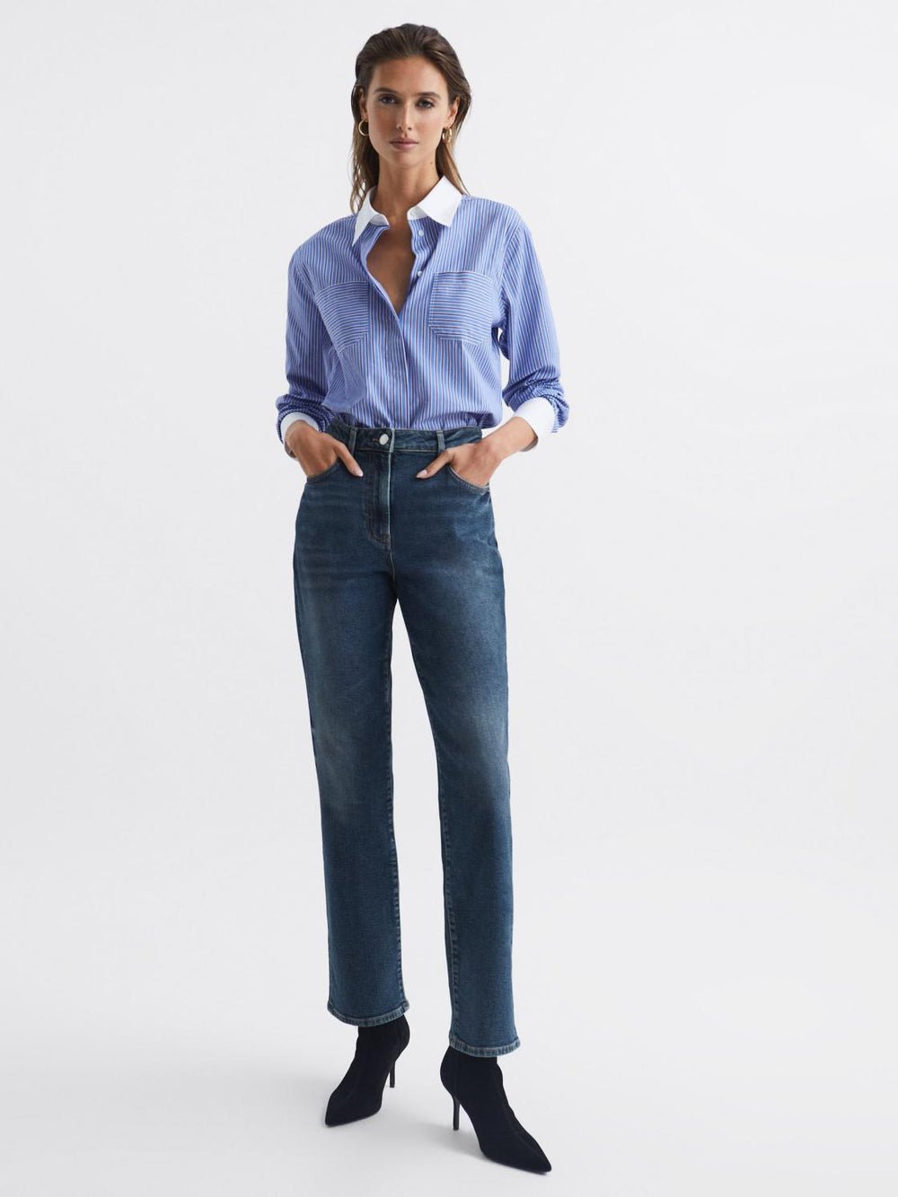 Reiss Jeans | Phillipa Straight Leg Boyfriend Jeans Mid Blue - Women