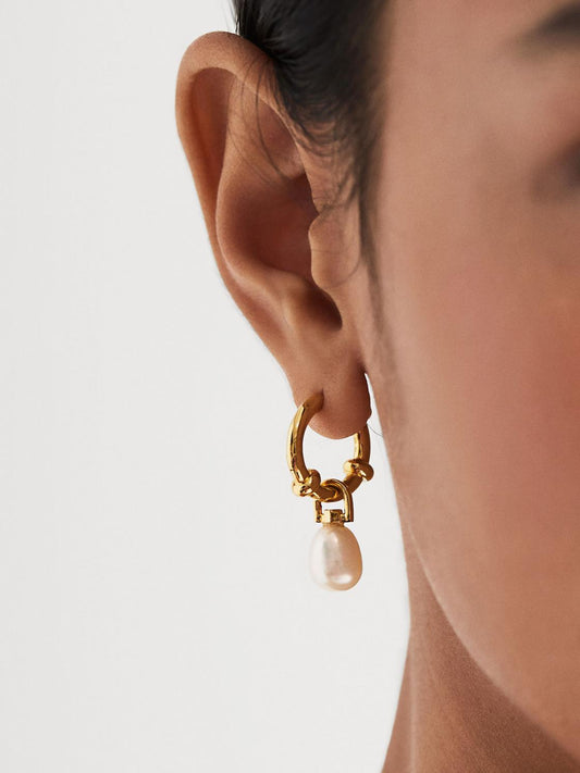 Reiss Jewellery | Cha Cha Maria Black Pearl Hoop Earring Gold - Women
