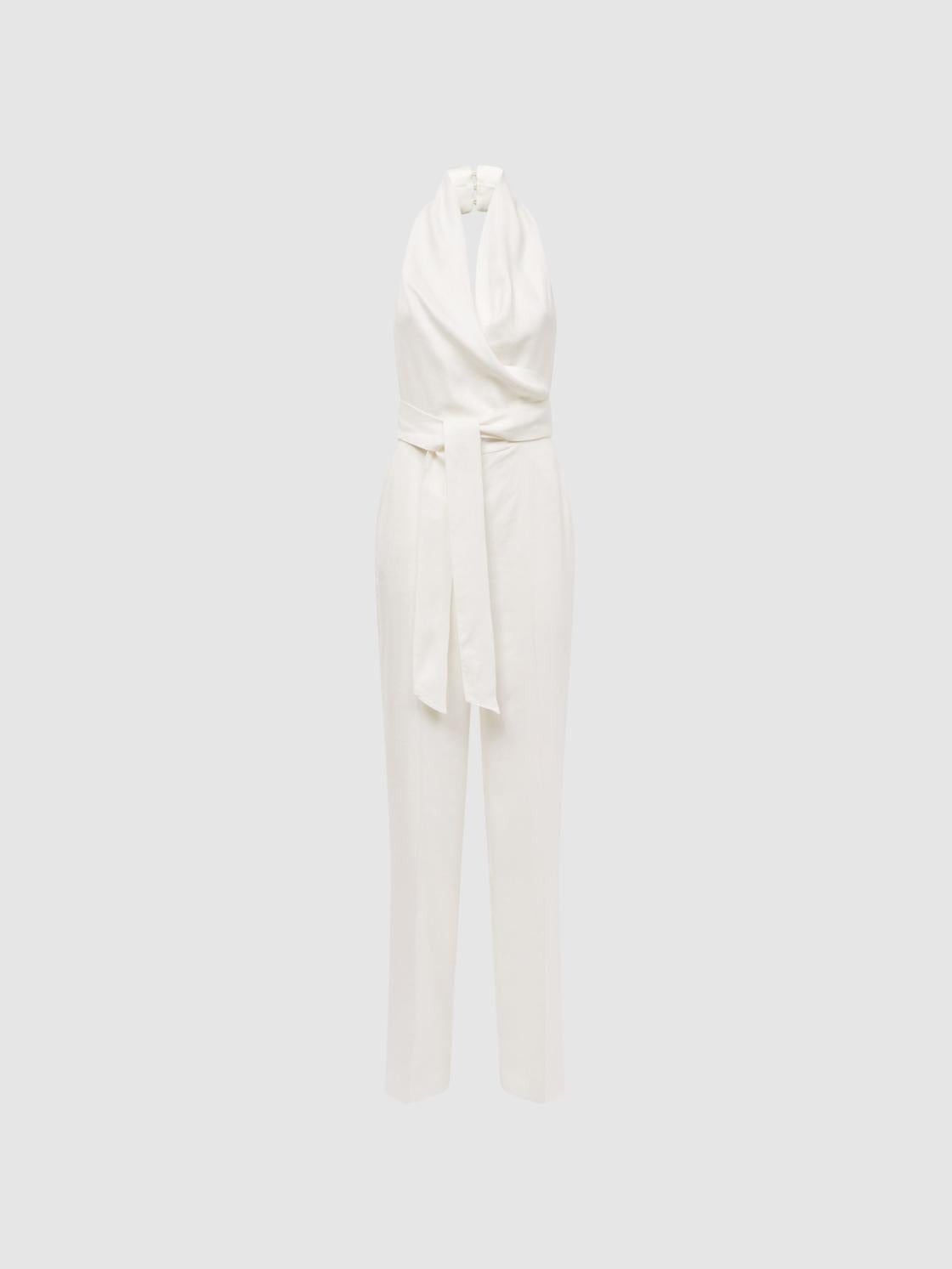 Reiss Jumpsuits | Carmen Halter Neck Linen Blend Jumpsuit White - Women