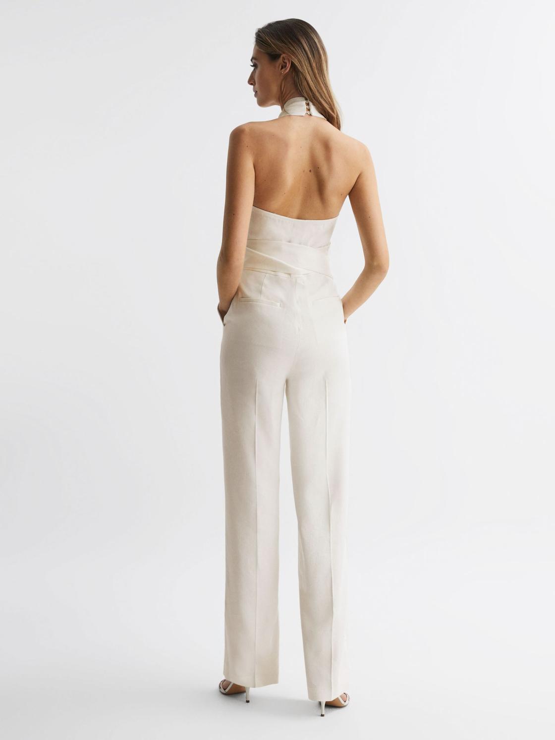 Reiss Jumpsuits | Carmen Halter Neck Linen Blend Jumpsuit White - Women