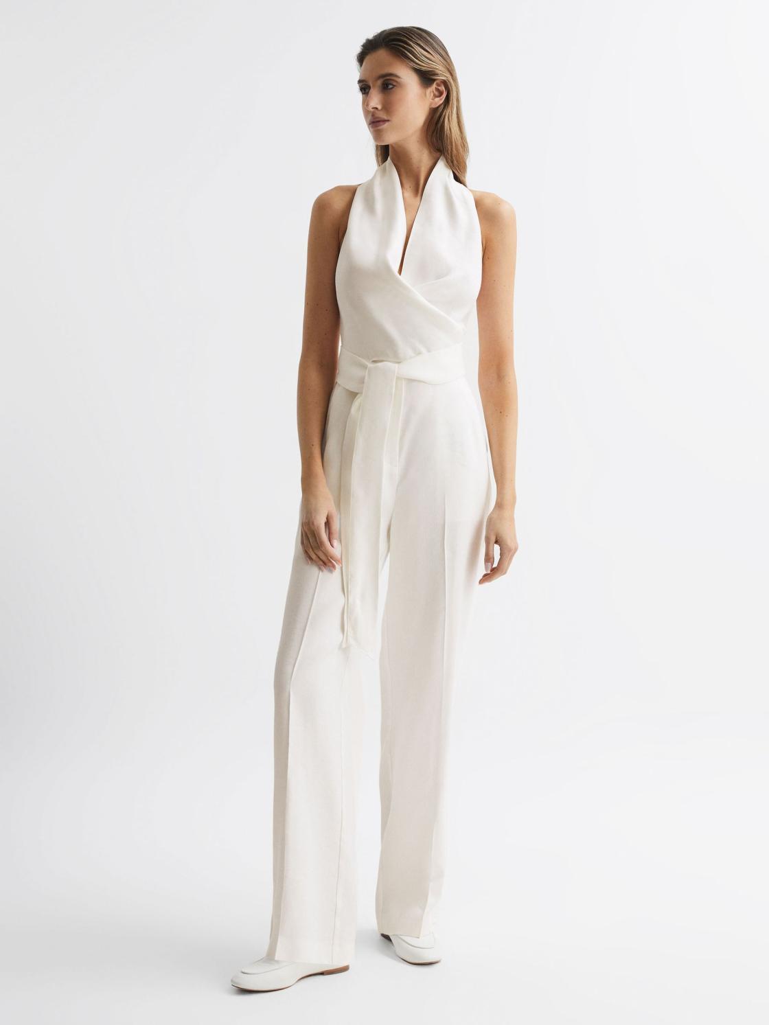Reiss Jumpsuits | Carmen Halter Neck Linen Blend Jumpsuit White - Women