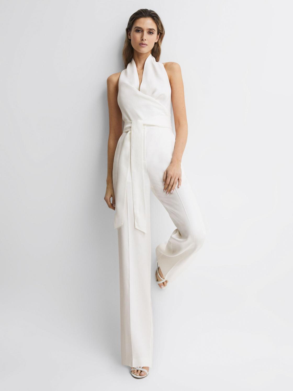 Reiss Jumpsuits | Carmen Halter Neck Linen Blend Jumpsuit White - Women