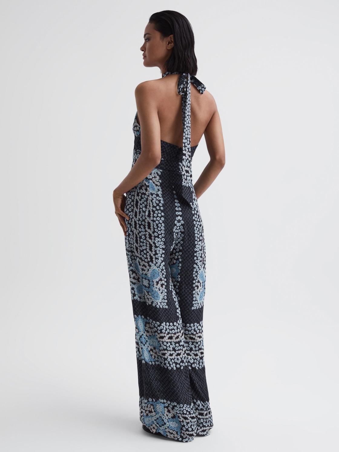 Reiss Jumpsuits | Cassis Floral Print Wide Leg Jumpsuit Navy - Women