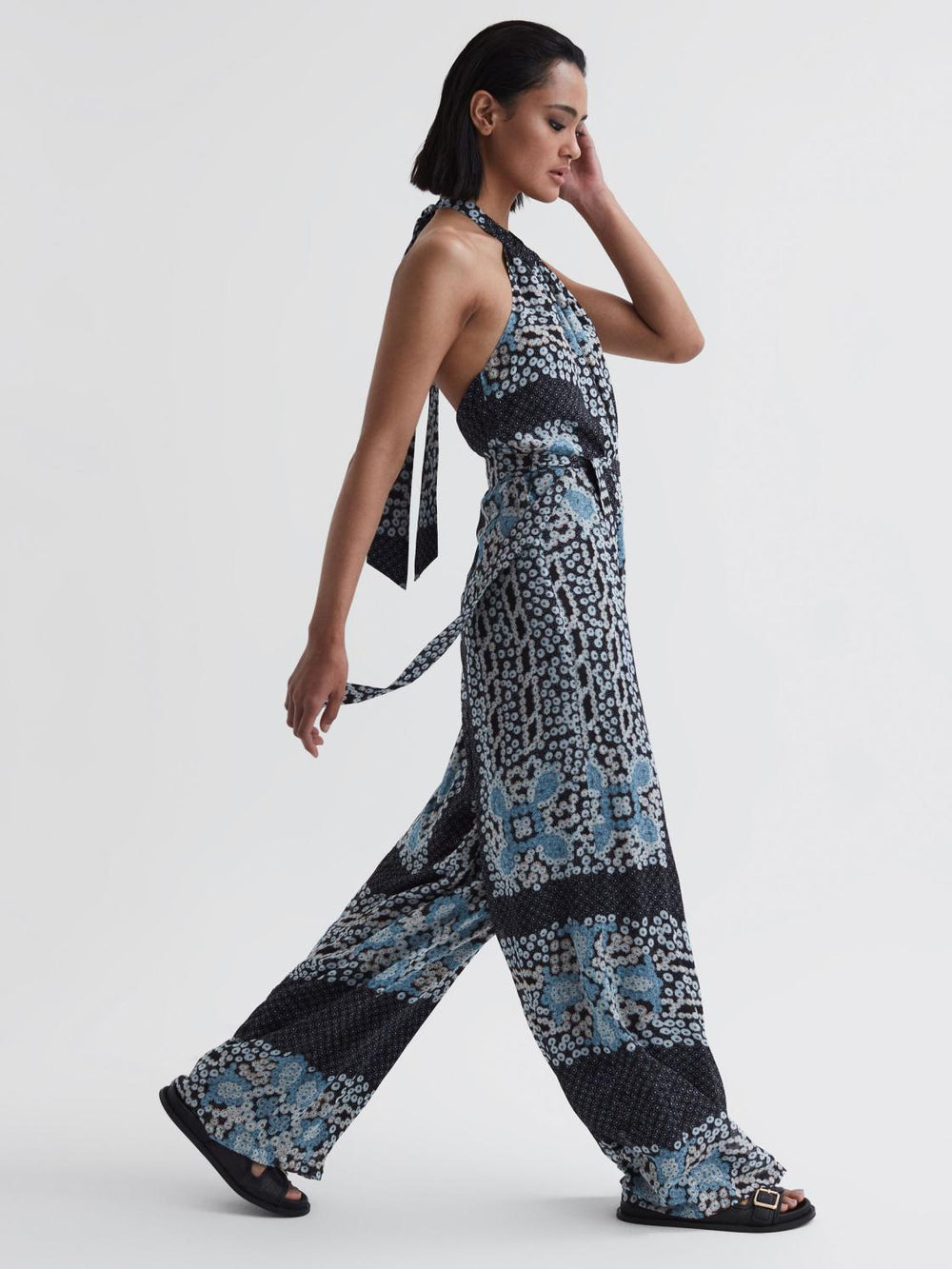 Reiss Jumpsuits | Cassis Floral Print Wide Leg Jumpsuit Navy - Women