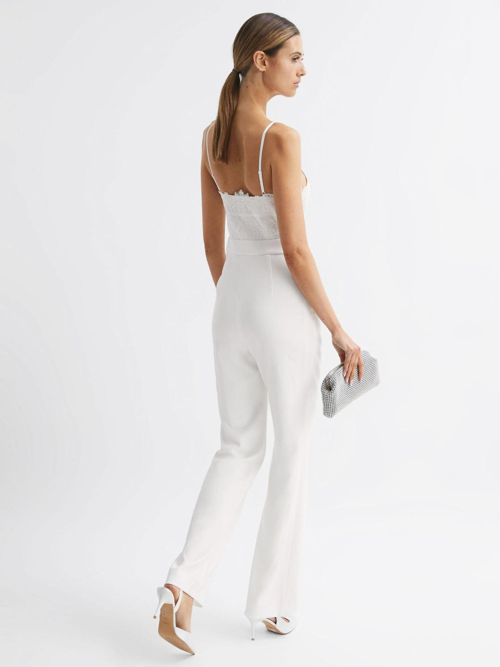 Reiss Jumpsuits | Cora Lace Plunge Neck Jumpsuit Ivory - Women