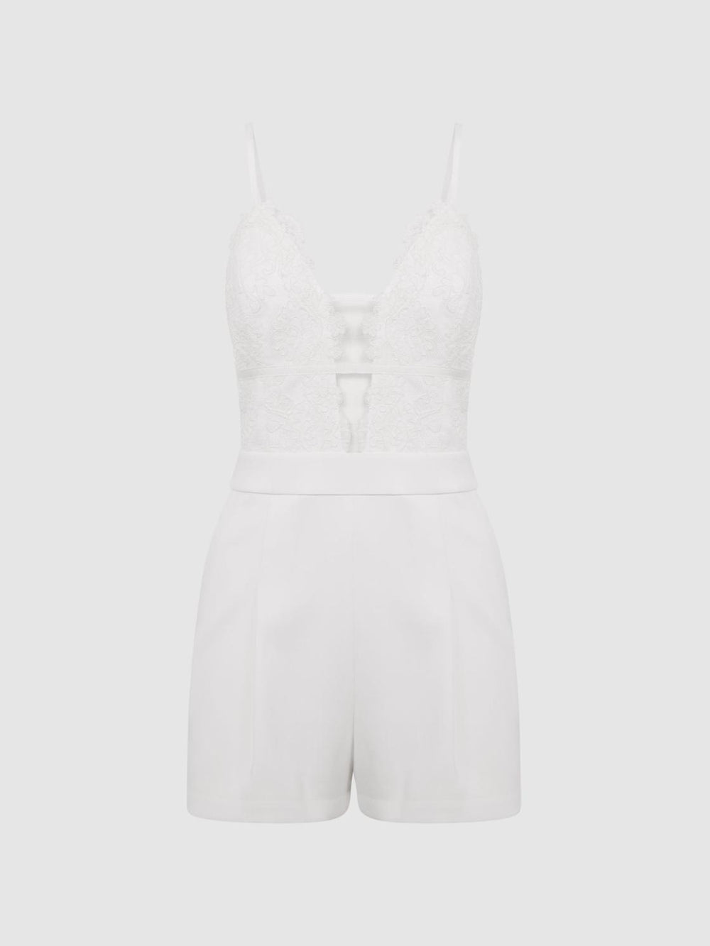Reiss Jumpsuits | Daphine Lace Plunge Neck Playsuit Ivory - Women