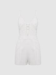 Reiss Jumpsuits | Daphine Lace Plunge Neck Playsuit Ivory - Women