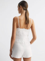 Reiss Jumpsuits | Daphine Lace Plunge Neck Playsuit Ivory - Women