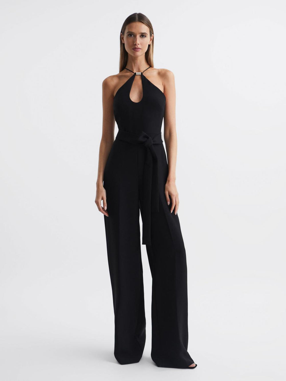 Reiss Jumpsuits | Ema Halston Halter Neck Wide Leg Jumpsuit Black - Women