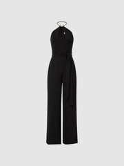 Reiss Jumpsuits | Ema Halston Halter Neck Wide Leg Jumpsuit Black - Women