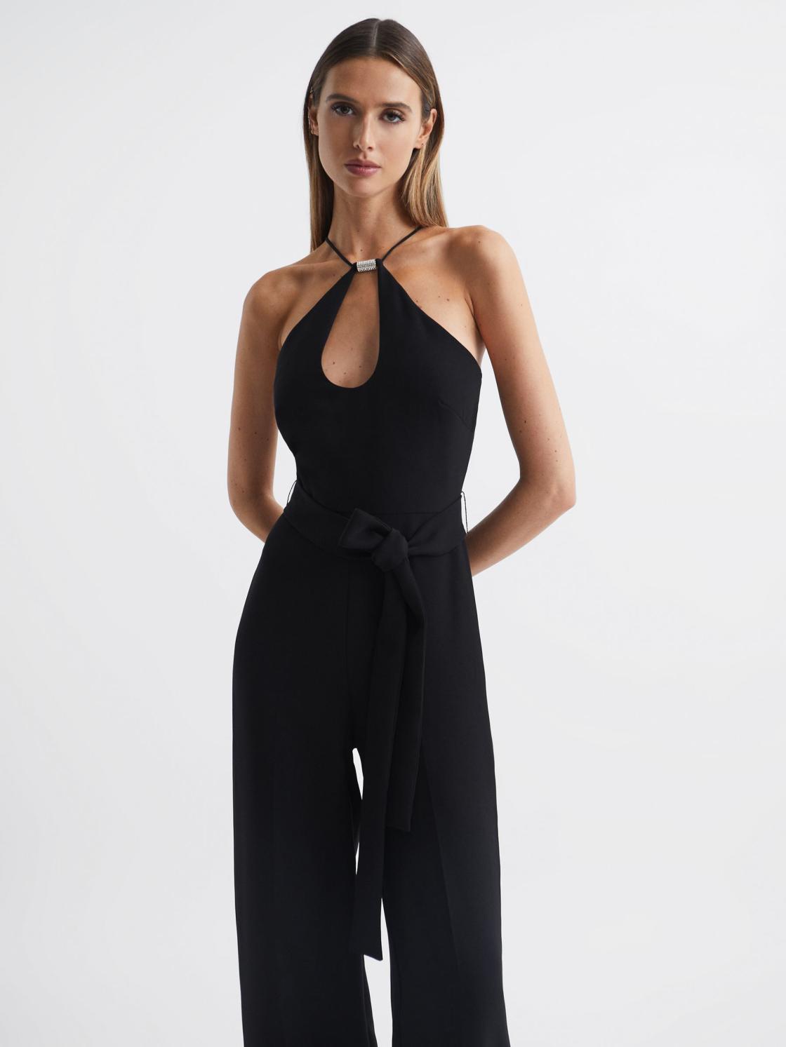 Reiss Jumpsuits | Ema Halston Halter Neck Wide Leg Jumpsuit Black - Women