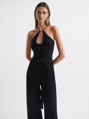 Reiss Jumpsuits | Ema Halston Halter Neck Wide Leg Jumpsuit Black - Women