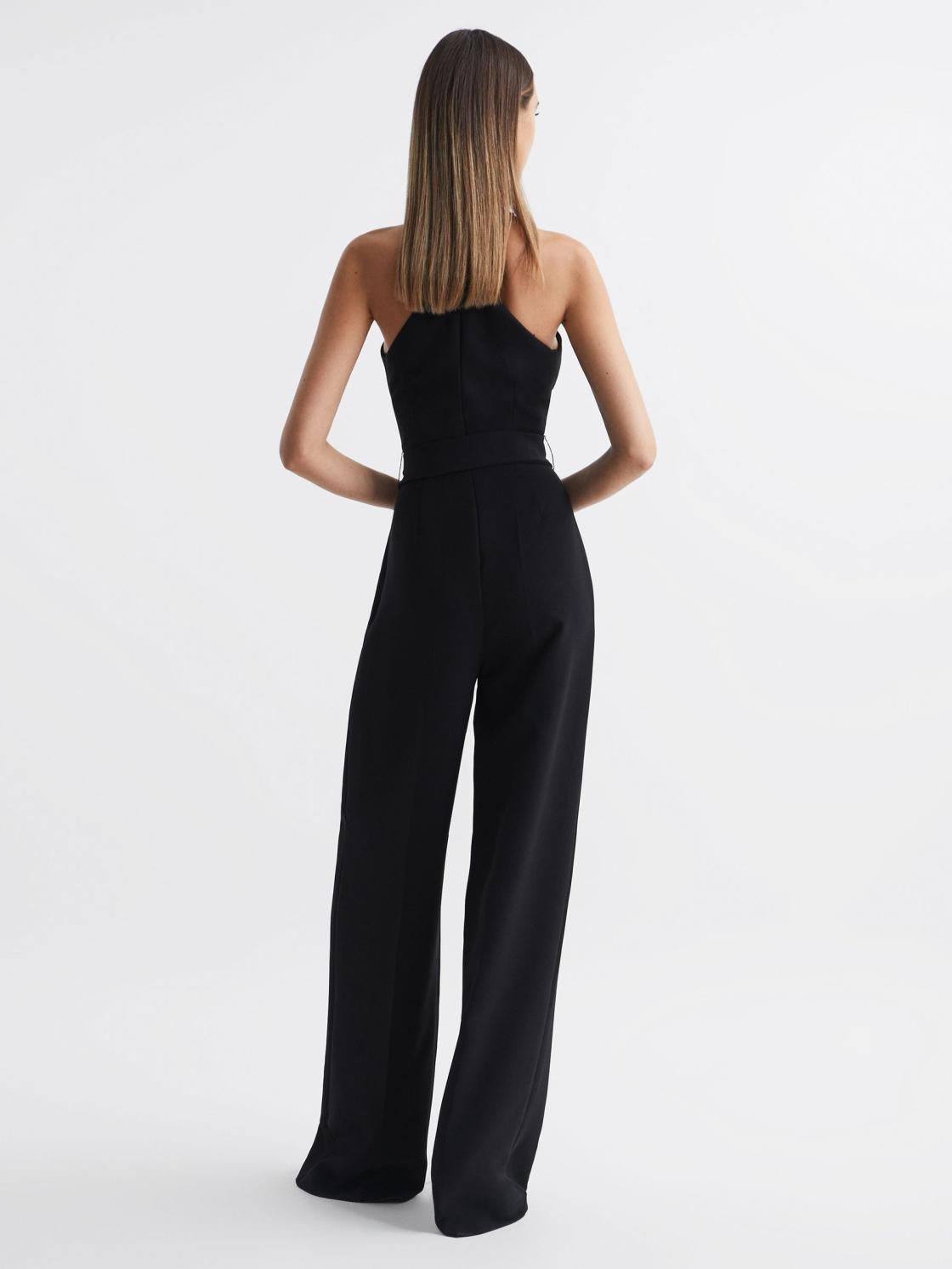 Reiss Jumpsuits | Ema Halston Halter Neck Wide Leg Jumpsuit Black - Women