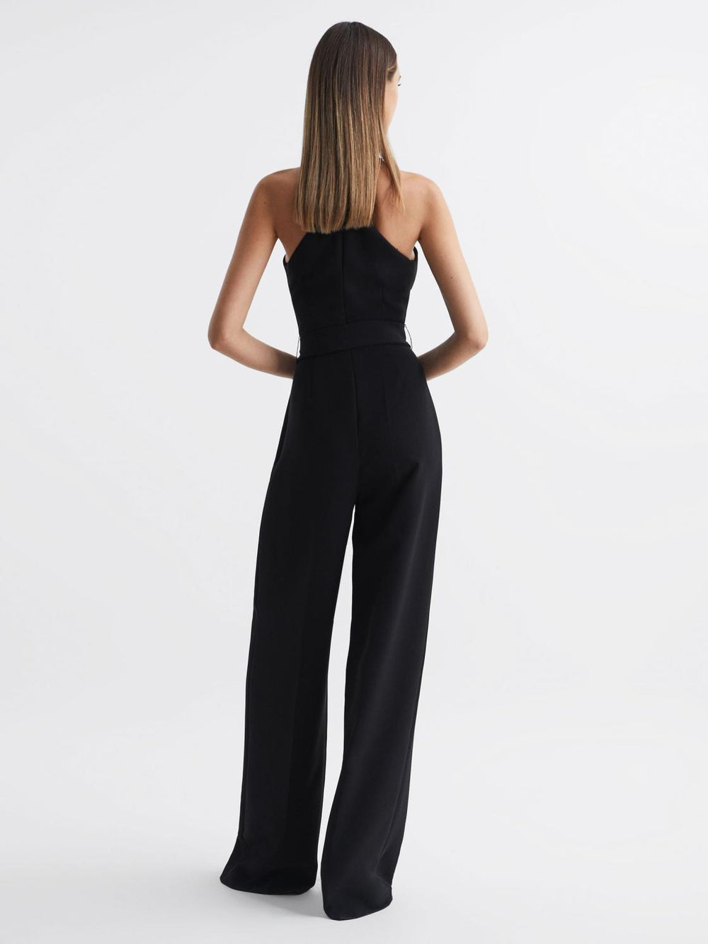 Reiss Jumpsuits | Ema Halston Halter Neck Wide Leg Jumpsuit Black - Women