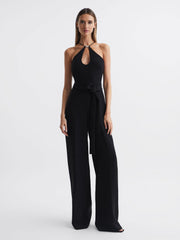 Reiss Jumpsuits | Ema Halston Halter Neck Wide Leg Jumpsuit Black - Women