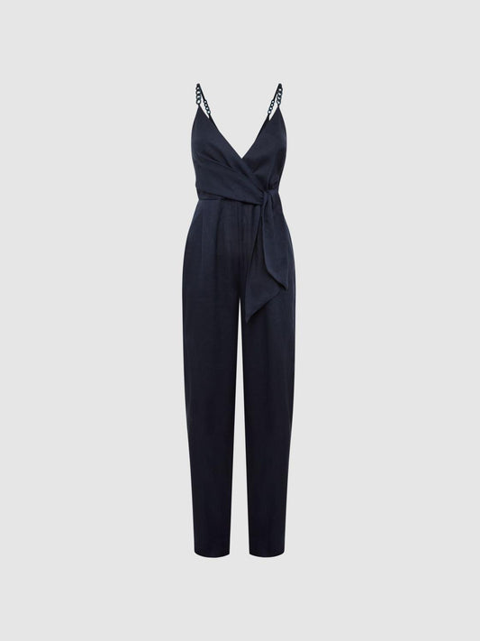 Reiss Jumpsuits | Emilia V-Neck Linen Jumpsuit Navy - Women