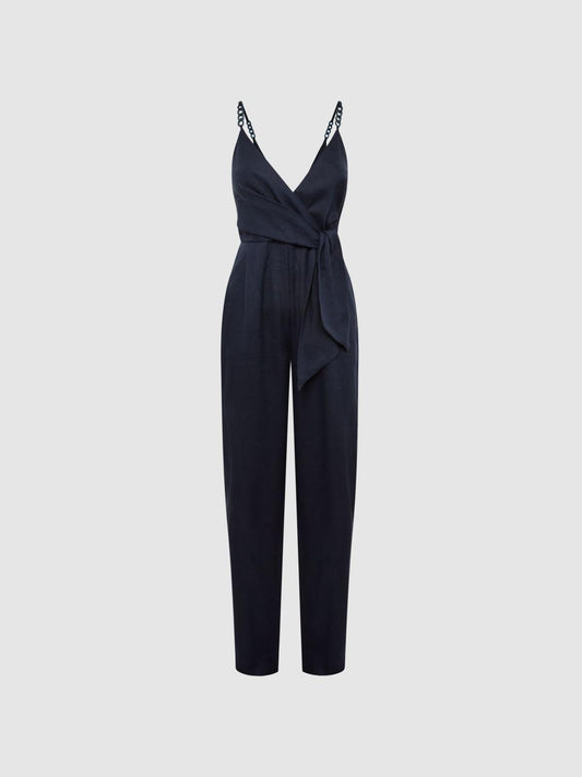 Reiss Jumpsuits | Emilia V-Neck Linen Jumpsuit Navy - Women