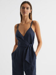 Reiss Jumpsuits | Emilia V-Neck Linen Jumpsuit Navy - Women