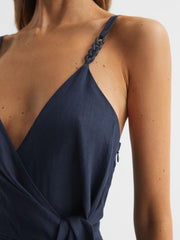 Reiss Jumpsuits | Emilia V-Neck Linen Jumpsuit Navy - Women
