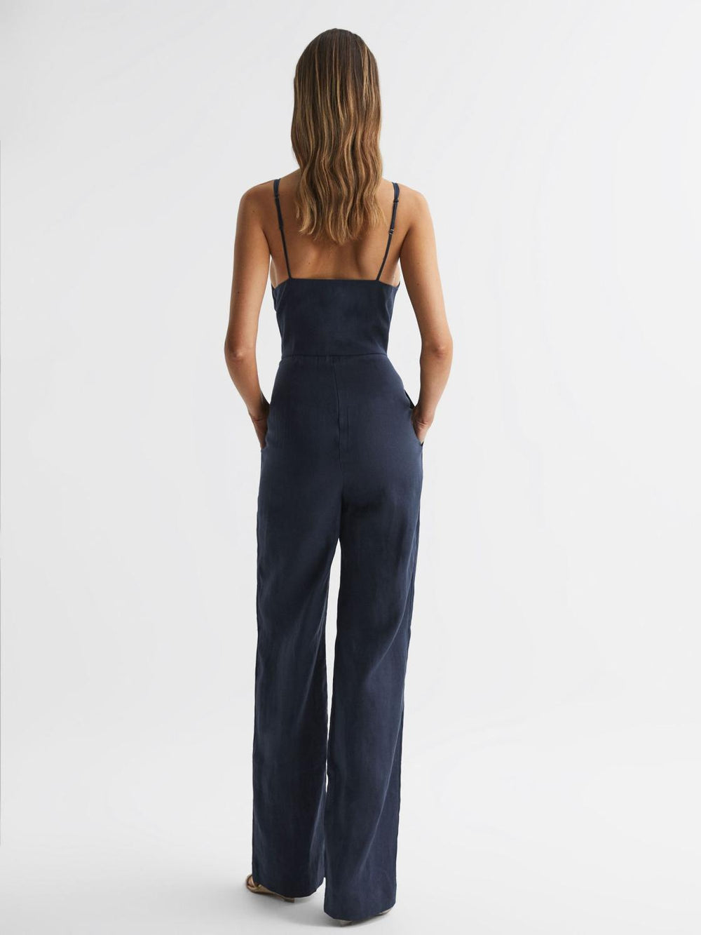 Reiss Jumpsuits | Emilia V-Neck Linen Jumpsuit Navy - Women