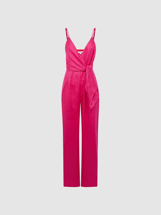 Reiss Jumpsuits | Emilia V-Neck Linen Jumpsuit Pink - Women