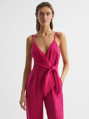Reiss Jumpsuits | Emilia V-Neck Linen Jumpsuit Pink - Women