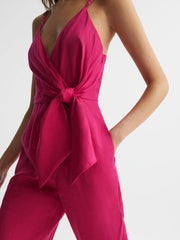 Reiss Jumpsuits | Emilia V-Neck Linen Jumpsuit Pink - Women