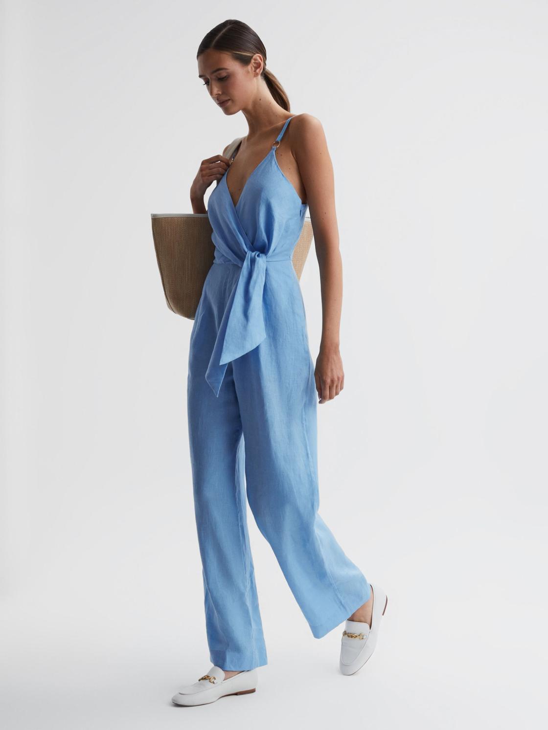 Reiss Jumpsuits | Emily Linen Side Tie Jumpsuit Blue - Women
