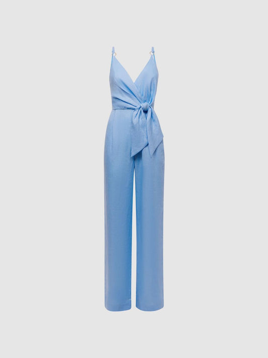 Reiss Jumpsuits | Emily Linen Side Tie Jumpsuit Blue - Women