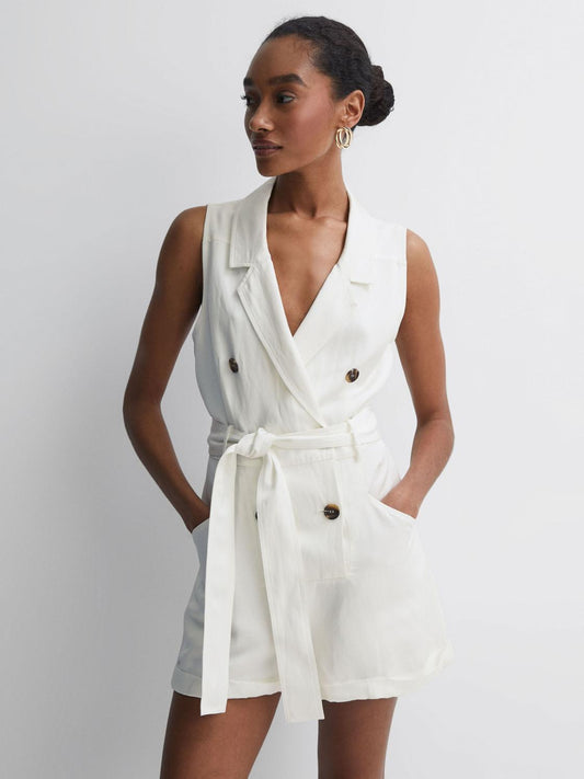 Reiss Jumpsuits | Florence Double Breasted Playsuit Ivory - Women
