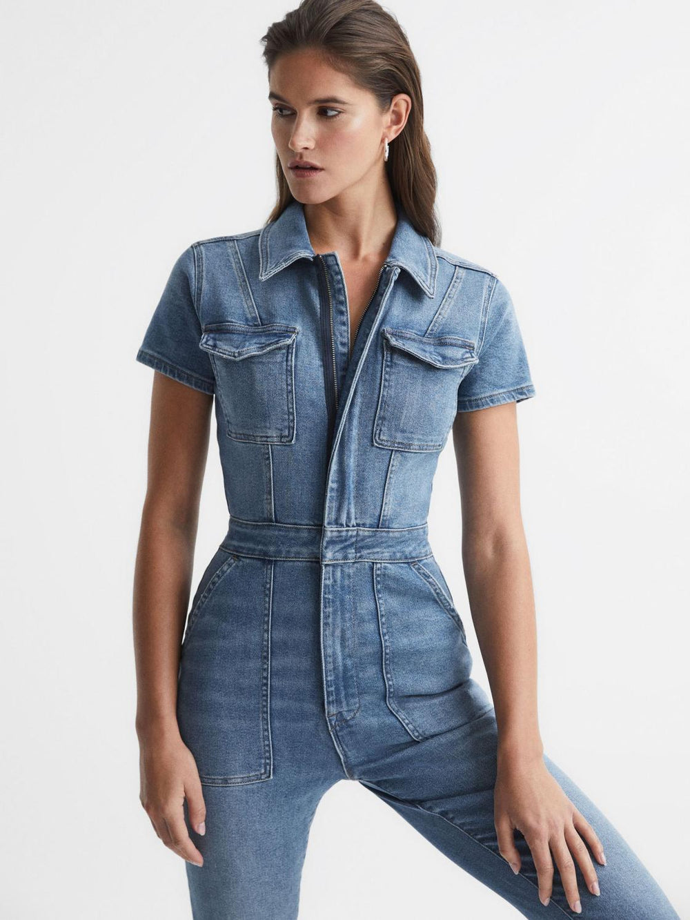 Reiss Jumpsuits | Good American Good American Denim Jumpsuit Mid Blue - Women
