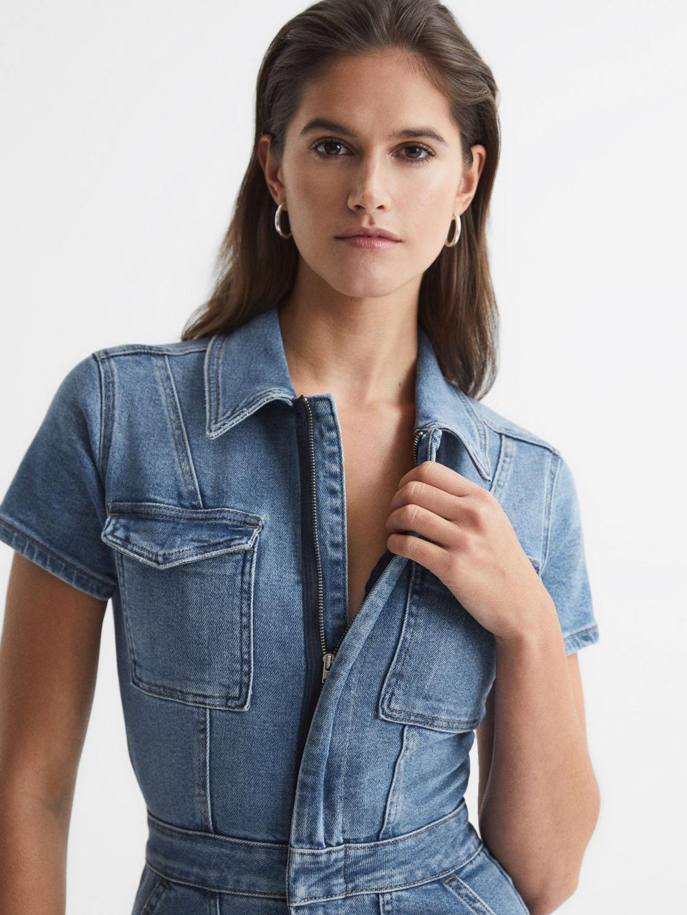 Reiss Jumpsuits | Good American Good American Denim Jumpsuit Mid Blue - Women